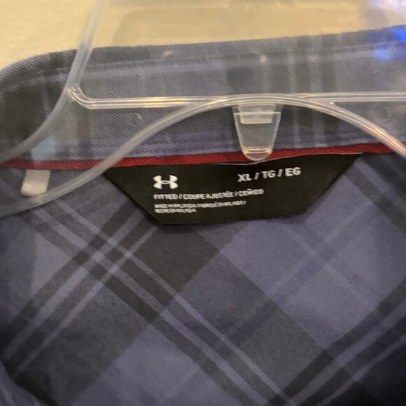 Under Armour Fitted Flannel Button Up Plaid Long Sleeve Shirt XL Blue Cotton - Picture 3 of 5